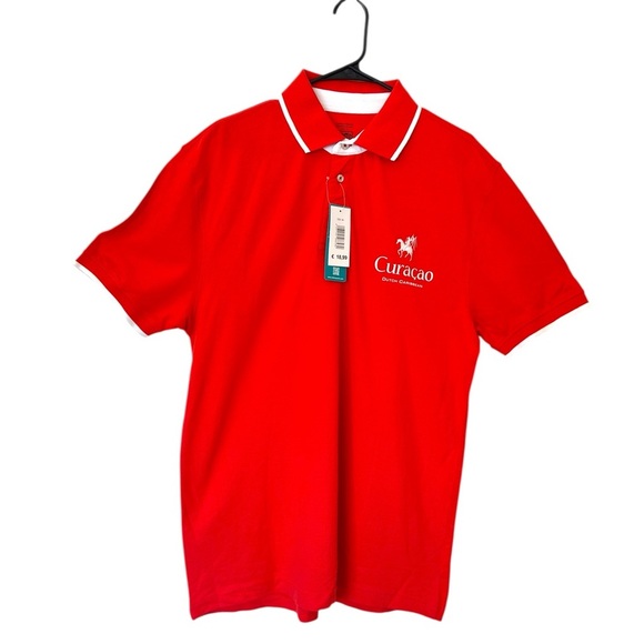 Boffo Orange/White Polo Shirt for Men Curacao Dutch Caribbean. - Picture 1 of 6